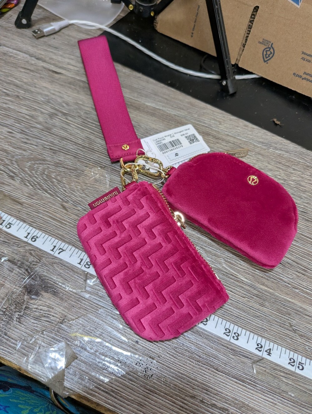 Lululemon NWT Dual Pouch Wristlet In Pink L Monogram Velvet